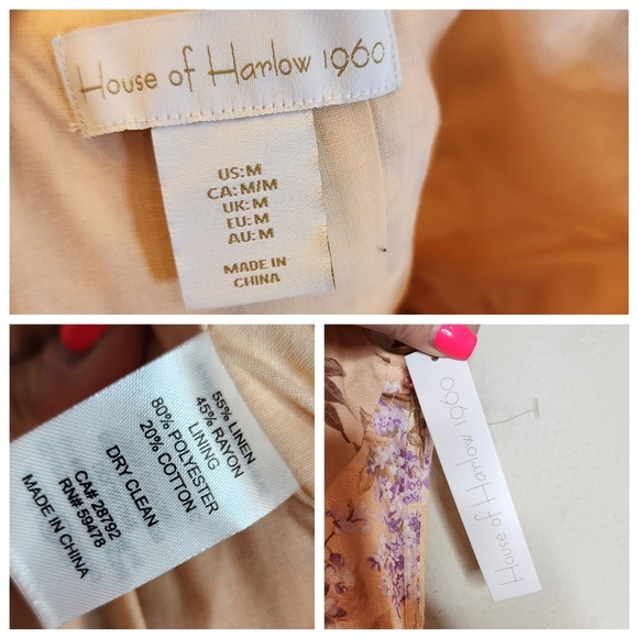 NWT House of Harlow Corset Tiered Linen/Rayon. Peach/Lavender Midi Dress. Medium - Picture 3 of 15